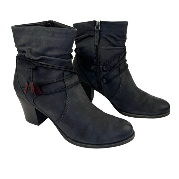 TAMARIS | Gray Leather Tassel Detail Mid Calf Chunky Heel Boots | Women's 42 - Picture 1 of 10